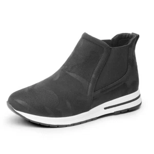 Me Too Linden Easy Slip On Comfort Sneakers Black Camo Fabric HIgh Top Booties - Picture 1 of 6