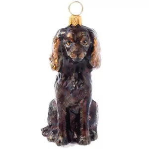 Joy To The World Boykin Spaniel Dog Polish Glass Christmas Tree Ornament Brown - Picture 1 of 5