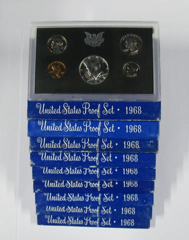(10) 1968 S SILVER PROOF SETS OGP TOTAL OF 50 PROOF COINS KENNEDY LINCOLN JEFF Cover
