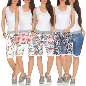 Damen Bermuda kurze Hose Sweat Pants Capri Shorts Jogginghose Chino Stoffhose 98 - Picture 1 of 23