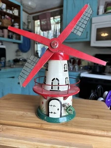 Vintage Wooden Wind Mill Coin Bank Antique Toy 7 1/2 In Tall - Picture 1 of 9