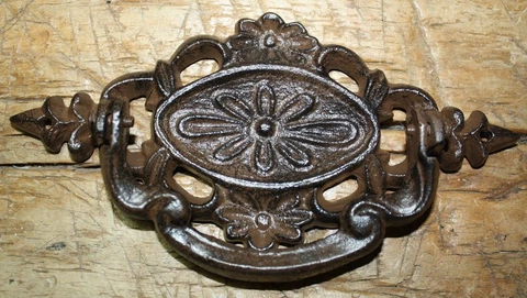4 Cast Iron Antique Victorian Style OVAL Drawer Pull, Barn Handle, Door Handles Cover