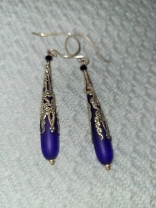 Blue Seaglass Silvertone Fillagree  - Bild 1 von 3
