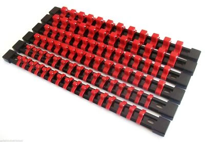 6 GOLIATH INDUSTRIAL ABS MOUNTABLE SOCKET RAIL HOLDER ORGANIZER RED 1/4 3/8 1/2 - Image 1 of 2