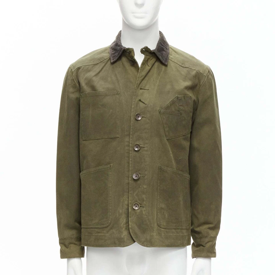 RAG & BONE Barneys green waxed cotton corduroy collar 4 pockets jacket US38 M - Image 1 of 4