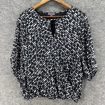 Blusa Vince Camuto Feminina S Pequena Preta Geométrica Manga 3/4 Decote Redondo Forrada - Imagem 1 de 4