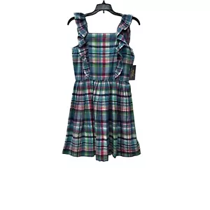NWT POLO Ralph Lauren Kids Size 16 ruffled check-print dress Blue Multi Color - Picture 1 of 12