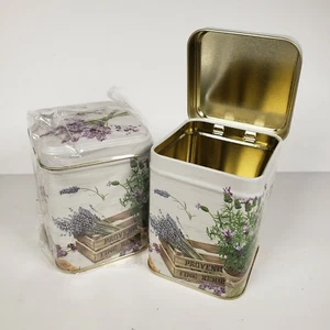  2 Ideal Home Range Tins Lavender with lids 3.75" x 3" x 3" Hinged Lid - Picture 1 of 8
