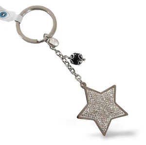Portachiavi con Stella e amuleto Sardo Su Coccu - Acciaio e cristalli - Foto 1 di 3