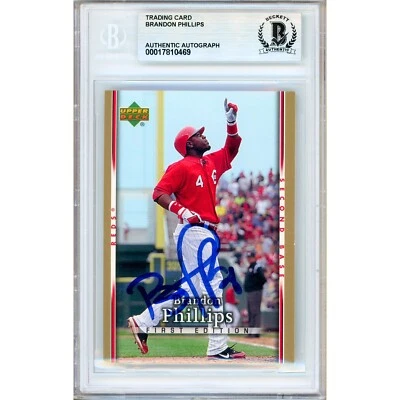 Brandon Phillips Firmado 2007 Cubierta Superior 1ª Edición #194 BAS Losa Rojos MLB Automático Foto 1 de 4