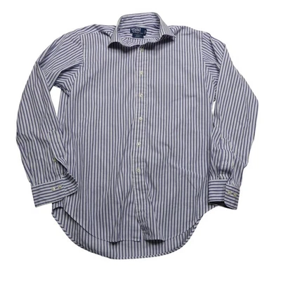 Camisa Polo Ralph Lauren Para Hombre 15.5 34/35 Blanco Azul Rayas Regent Calce Clásico Foto 1 de 4