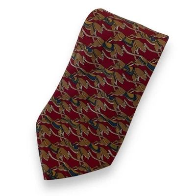 Salvatore Ferragamo Silk Necktie Red Circus Tigers Print Made in Italy Luxury - Image 1 of 4