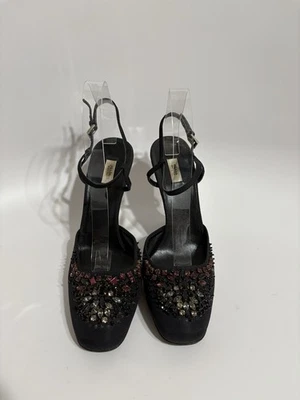 Vtg Prada Black Beaded Heels 40 - Image 1 of 4