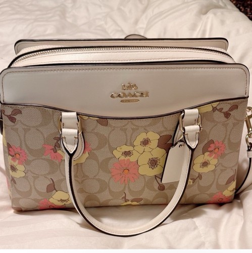 Borsa a tracolla Coach Darcie Carryall in tela firmata floreale rara