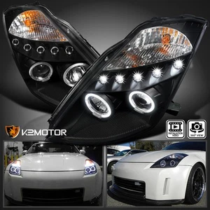 Black Fits 2003-2005 350Z LED Halo Projector Headlights Lamp Left+Right 03 04 05 - Picture 1 of 13