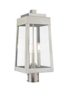 Livex Lighting 20856 Nickel Oslo 3-Light 20"H Outdoor Single Head Post Light - Picture 1 of 12