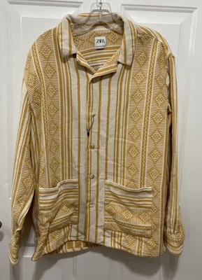 NWOT Zara Mens Button Down Striped  Yellow Long Sleeve Shirt Size XL - Image 1 of 4