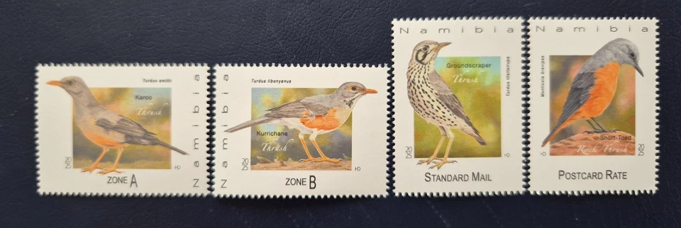 Namibia 2025 / Pájaros - Zorzales de Namibia / Juego 4v Foto 1 de 1