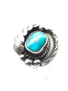 Morty Johnson Navajo Sterling Silver Feather Turquoise Southwest Ring 7.9gSz 6.5 - Picture 1 of 13