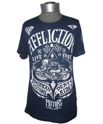 Camiseta De Colección Affliction American Customs Talla Para Hombre L Azul Gráfico Logo Manga Corta Foto 1 de 4