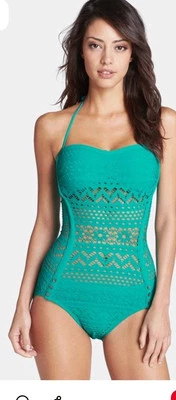 Robin Piccone Teal Boho Malla Halter Bandeau Una Pieza Talla 8 Nuevo sin Etiquetas Foto 1 de 4