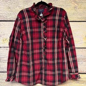 Camicia Chaps Denim donna taglie forti nera rossa bianca con volant a quadri taglia 1X nuova - Foto 1 di 3
