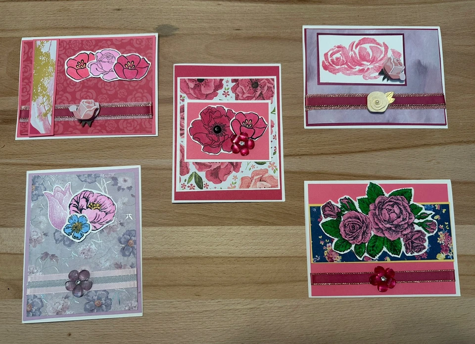 Stampin Up  Floral Handmade  Birthday Floral  Cards- Set of 5 - Image 1 of 1