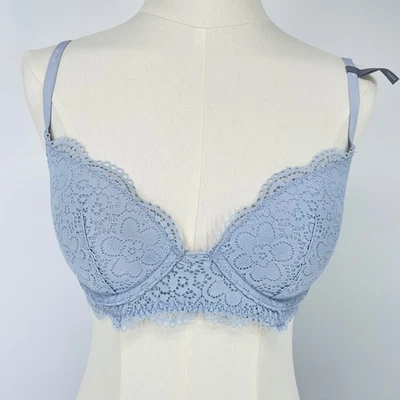 Nuevo con etiquetas Sujetador de encaje caramelo ligeramente forrado con aros Aerie Real Happy 30D azul claro Foto 1 de 4