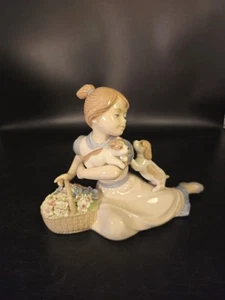 RARE* Nadal Porcelain Girl Sitting with Flower Basket & Puppies #2546 - Picture 1 of 5