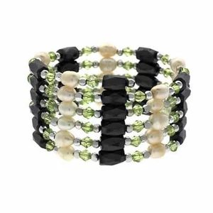 Genuine Hematite Bead, Green Glass Crystal, Pearl Multi Color Bead Chip Bracelet - Picture 1 of 1