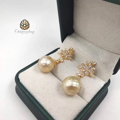 Genuine Huge 13.3mm Japan Master Hand Carved Pearl Earrings 9ct Gold Hallmark925 - Image 1 of 4