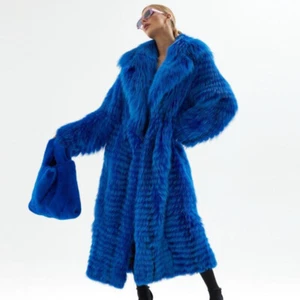 Luxury Women's Real Fox Fur Coats Lapel Fluffy Long Jacket Winter Thick Overcoat - Picture 1 of 13