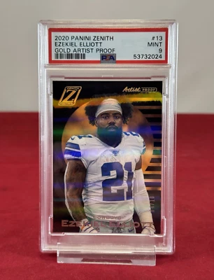 2020 Panini Zenith - Ezekiel Elliott #13 Gold Artist Proof 4/10 POP 1 PSA 9 - Image 1 of 4