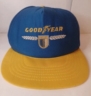 Gorra de camionero Goodyear Snapback vintage AZUL Y AMARILLO bordada HECHA EN EE. UU. Foto 1 de 4