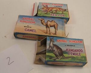 VINTAGE 1960'S LOUIS MARX ANIMAL KINGDOM FIGURES & BOXES CAMEL KANGAROO RED FOX