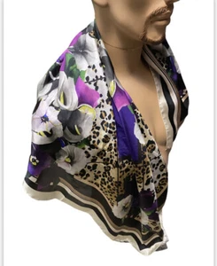 ROBERTO CAVALLI 100% SILK ANIMAL & FLOWERS PRINT 35” X 35”SCARF Authentic Italy - Picture 1 of 9