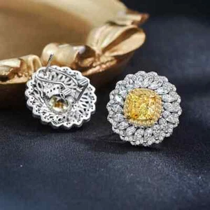 2Ct Cushion Cut Lab Created Citrine Women's Stud Earrings 14K White Gold Finish - Picture 1 of 5