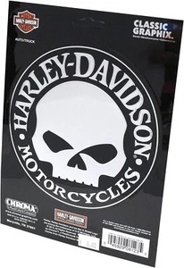 Harley-Davidson Motorcycles Willie G. Skull Chrome 6.5" Round Decal - Picture 1 of 2