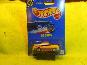 HOT WHEELS 55 CHEVY ON 10 POINT SOLID BLUE CARD - Picture 1 of 6