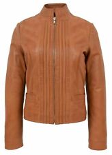 NEW Women Genuine Sheepskin Real Leather Jacket Slim Fit Biker Classic Tan Coat