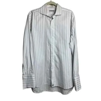 Camisa masculina Burberry listra roxa punho francês botão tamanho. 16-41 - Imagem 1 de 4
