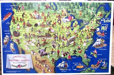 AMERICAN FOLKLORE & LEGENDS  LARGE MAP JOHN McKEE VERY GOOD COND. 1950 - Image 1 of 3