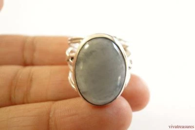 Rainbow Moonstone Solitaire Sterling Silver Ring Size 7.5, 7 1/2 - Image 1 of 4