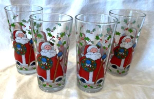 KIG  Indonesia 14 oz CHRISTMAS VINTAGE Tumblers Glasses Santa Claus 6" Set of 4 - Picture 1 of 3