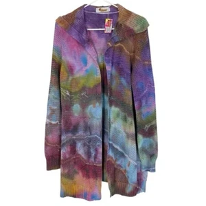 Handmade Ice Tie Dye Cardigan Sweater Jacket Womens Size Medium Colorful Hoodie - Picture 1 of 11