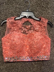 Coral Short Beading Two Piece Homecoming / Prom Dress - Picture 1 of 12