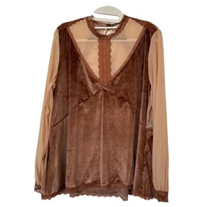 POL Lace Velour Blouse Large Rust Boho Whimsigoth Witchcore Witchy - Picture 1 of 5