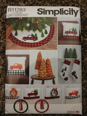 Simplicity 11283 Craft Pattern Christmas Tree Skirt Stockings Wreath Pillows Dec - Image 1 of 2