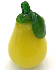 Murano Style Blown Art Glass Pear Yellow Fruit Decor Paperweight - Picture 1 of 6