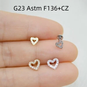 10PCS G23 Titanium Heart CZ Labret Lip Chin Bar Monroe Ear Helix Tragus 16G Shin - Picture 1 of 11